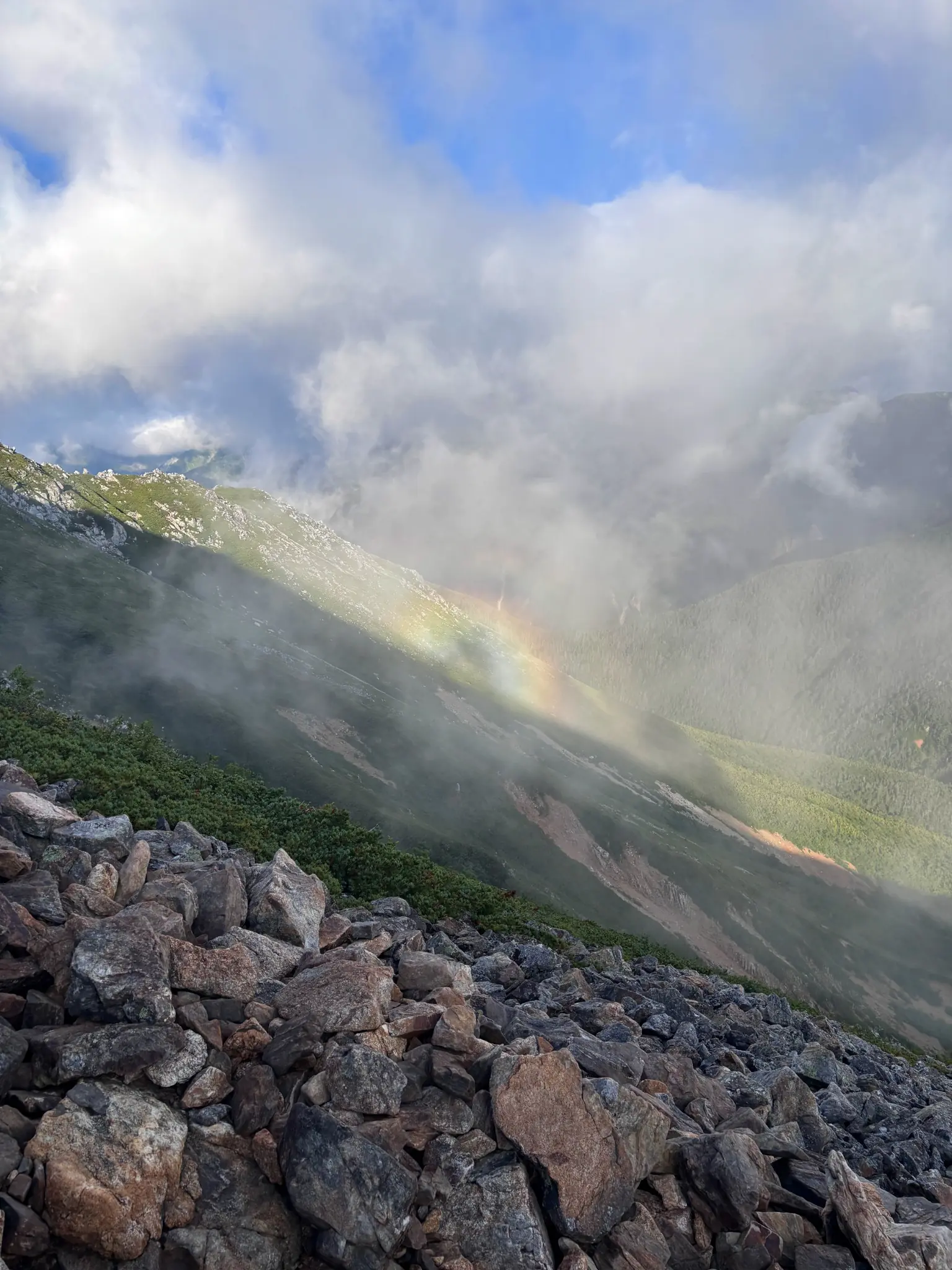 常念岳への登山中に現れた虹