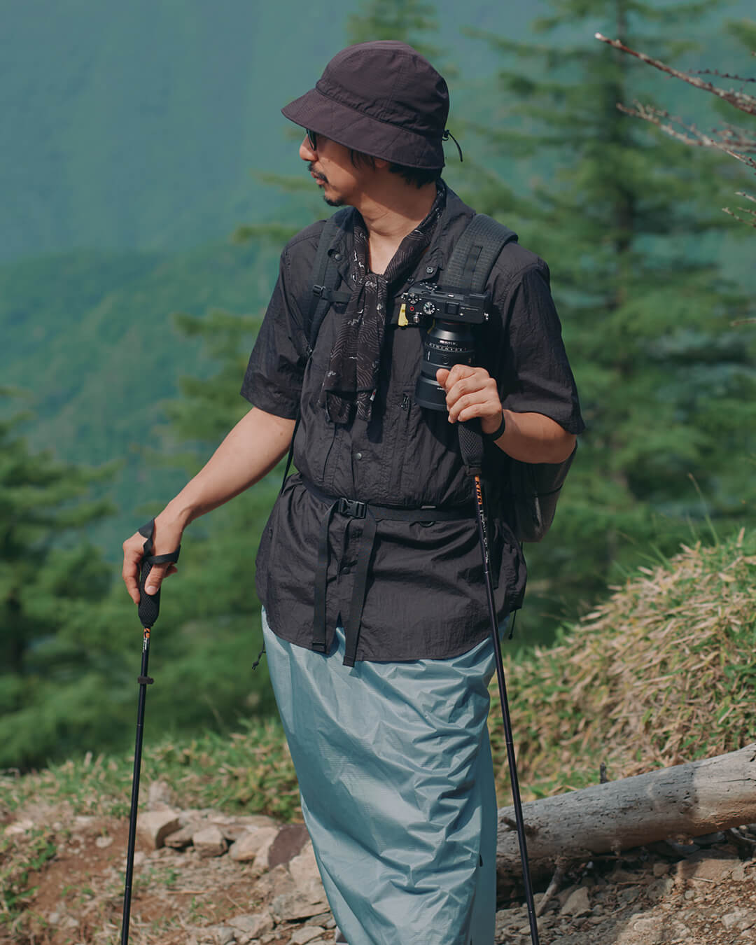 CAYL �P�C�� Nylon Short Sleeve Hiker Shirts Black